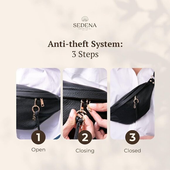 Black Vegan Leather RFID Anti-Theft Crossbody Bag with Adjustable Strap for Wome - Picture 7 of 9